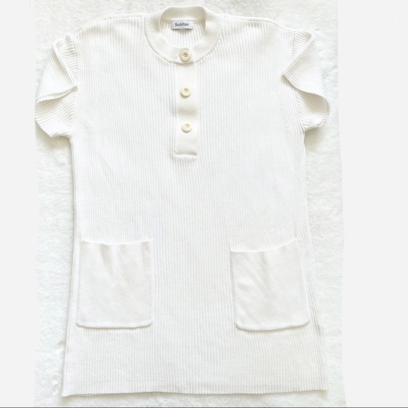 RODEBJER White Ribbed Crew Neck Dress w/ Front Patch Pockets Size Small - Picture 1 of 10